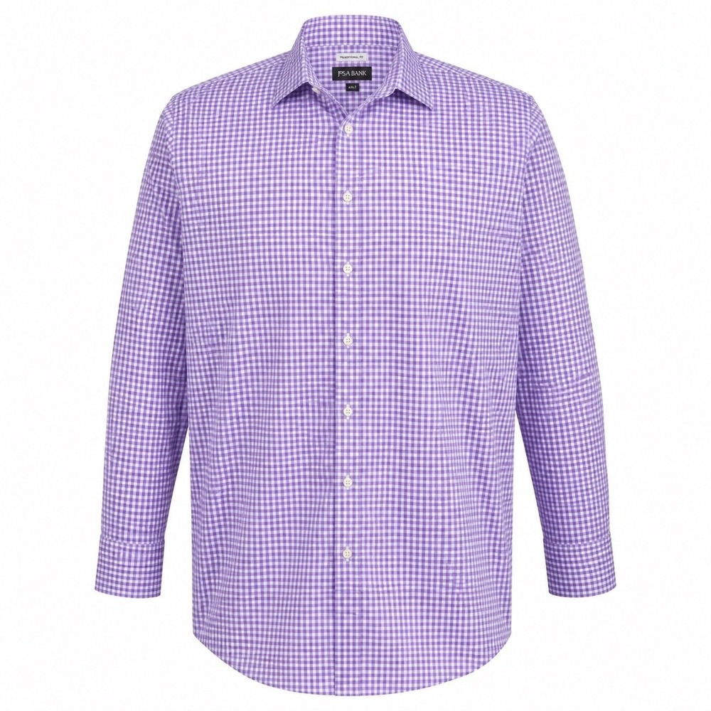 Jos. A. Bank 4xLT Purple Gingham Check Dress Shirt Traditional Fit Long Sleeve